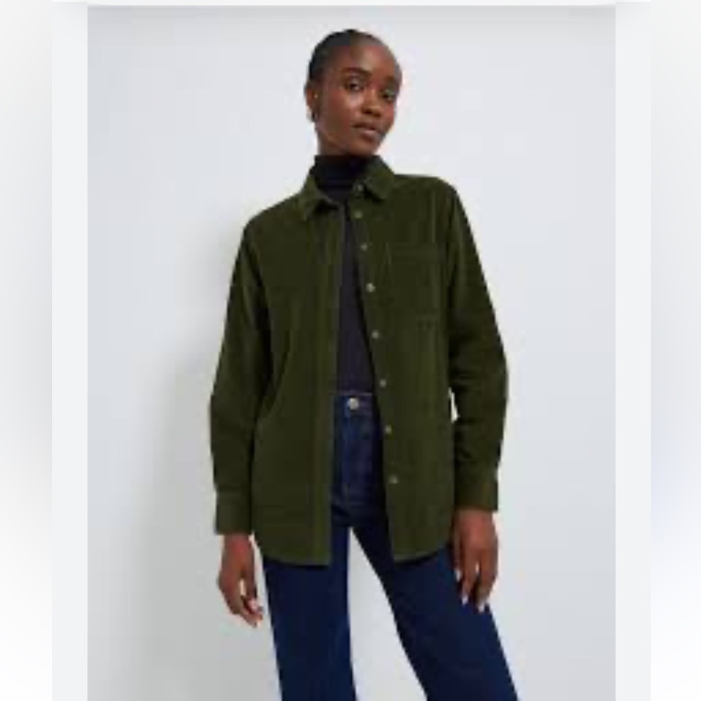 Uniqlo Green Corduroy Button Up Shirt -Sz Sm-Oversized-Cozy!-beach layer!NWOT🍂​
